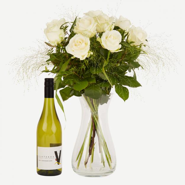 Elegante hvide roser med Vinterra Sauvignon Blanc